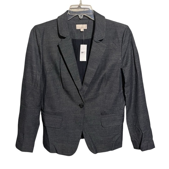 Ann Taylor LOFT Chambray One Button Blazer Jacket Blue Linen Blend NWT Size 10 - Picture 1 of 14